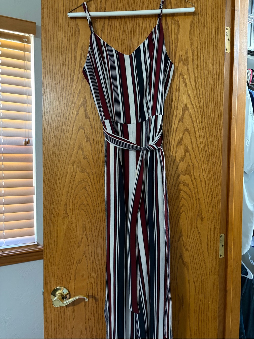 Monteau Burgundy, Navy & White Striped Jumpsuit